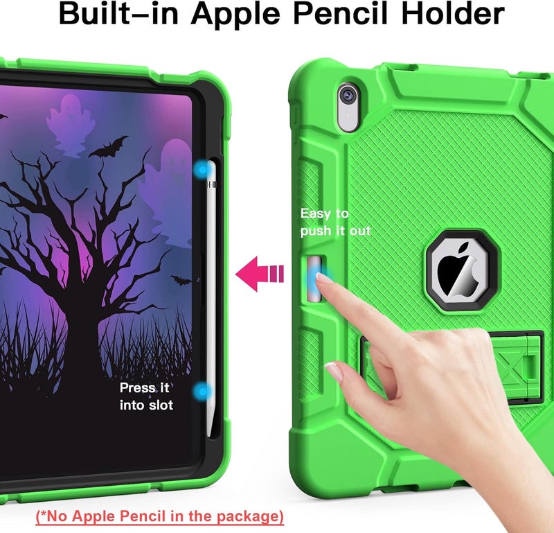 Azzsy Case for iPad (A16) 11th Generation 11 Inch 2025 / iPad 10th Generation 10.9 Inch 2022, [Built-in Pencil Holder] Heavy Duty Shockproof Rugged Protective Case, Green - Image 4